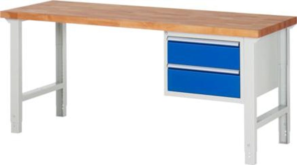 Werkbank mit 3 Schubladen - Vollauszug - 60:1 / 120:1 / 180:1 - höhenverstellbar 790-1.140 mm - 2.000 x 700 mm (BxT) - Traglast 750 kg - Buche