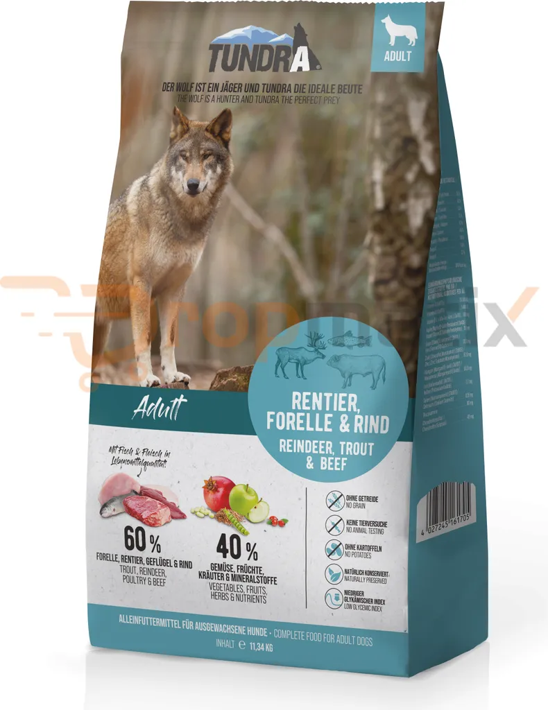 Tundra DOG Croquettes Renne Truite et Bœuf pour Chien Adulte 11,34kg