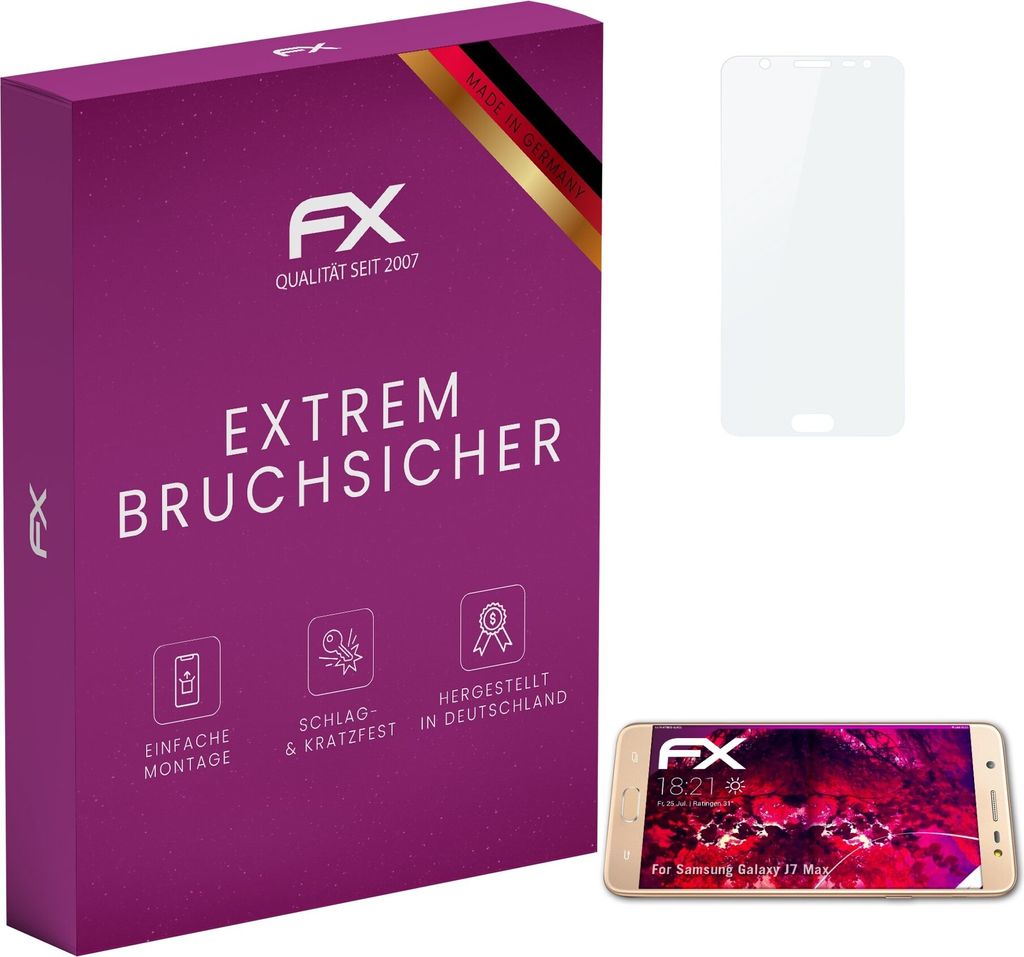 atFoliX FX-Hybrid-Glass Displayfolie kompatibel mit Samsung Galaxy J7 Max Glasfolie