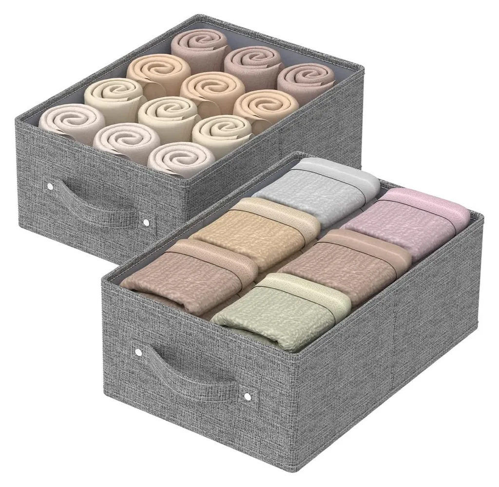 Lot de 2 Paniers de Rangement en Tissu avec Étagères 33x23x14 cm Gris