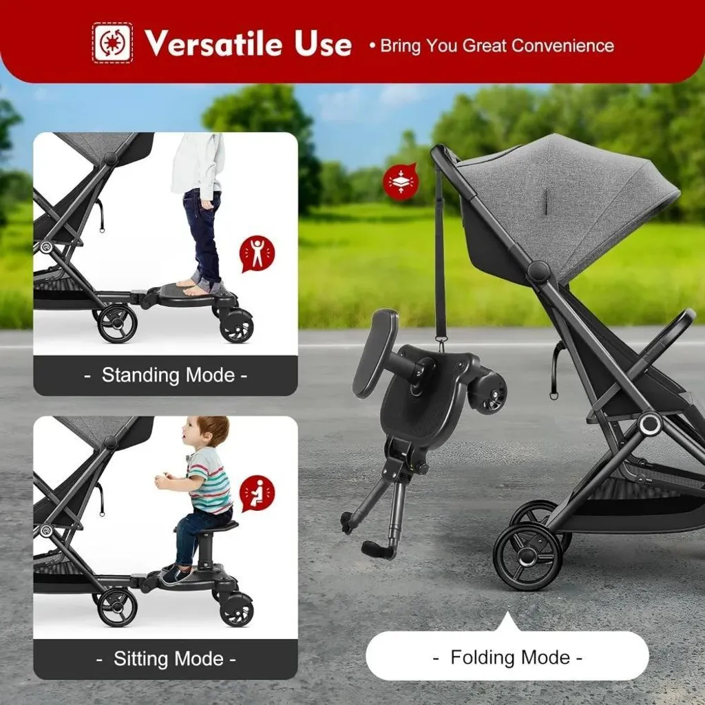 Marchepied poussette universel avec assise et roulettes multidirection - 3