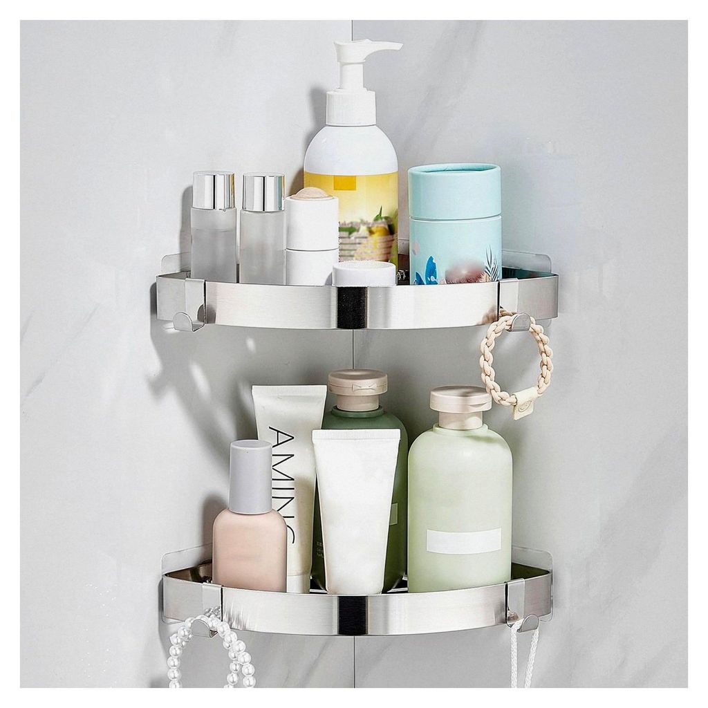 Duschablage ohne Bohren, Duschregal aus Edelstahl, Eckregal für das Bad, Bad Organizer, Badezimmer Regal für die Dusche, 2 Stück, Silber