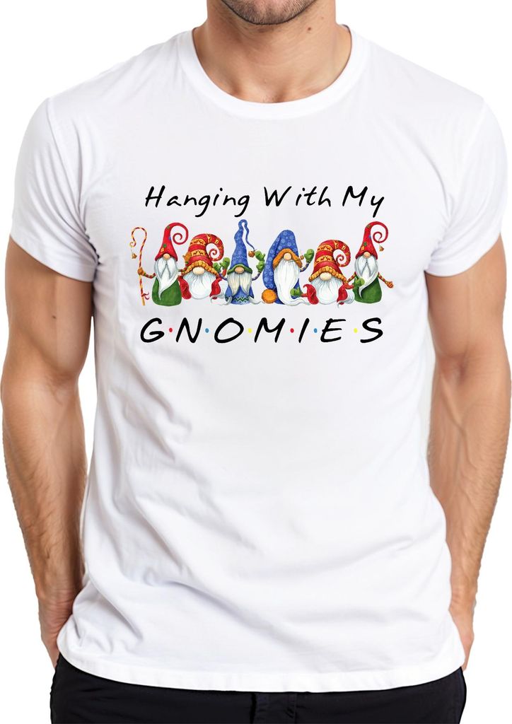 Hanging With My Gnomies Weihnachtsgnome lustig Freunde Herren T-Shirt, Weiß, XXL
