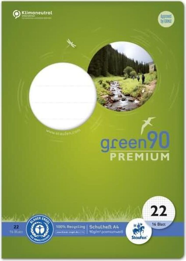 Staufen Schulheft green Lineatur 22 kariert DIN A4 ohne Rand, 16 Blatt