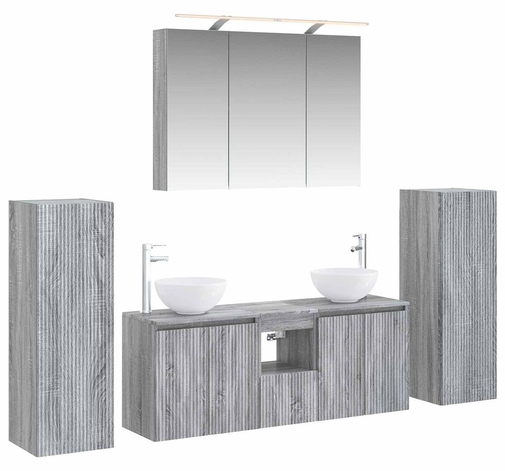 vidaXL Badezimmermöbel-Set 6 pcs Grau Sonoma Ingenieurholz und Glas