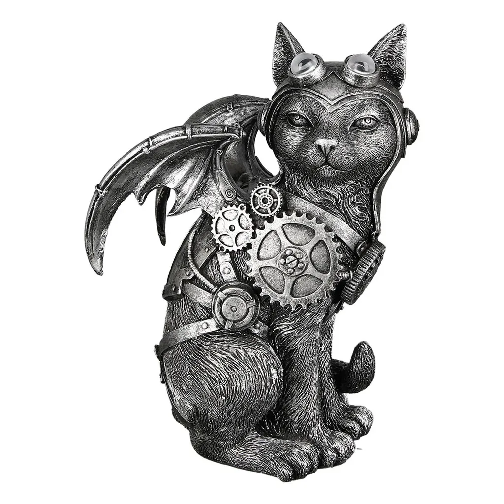 Figurine Chat Steampunk Argentée : Idée Déco Originale et Moderne