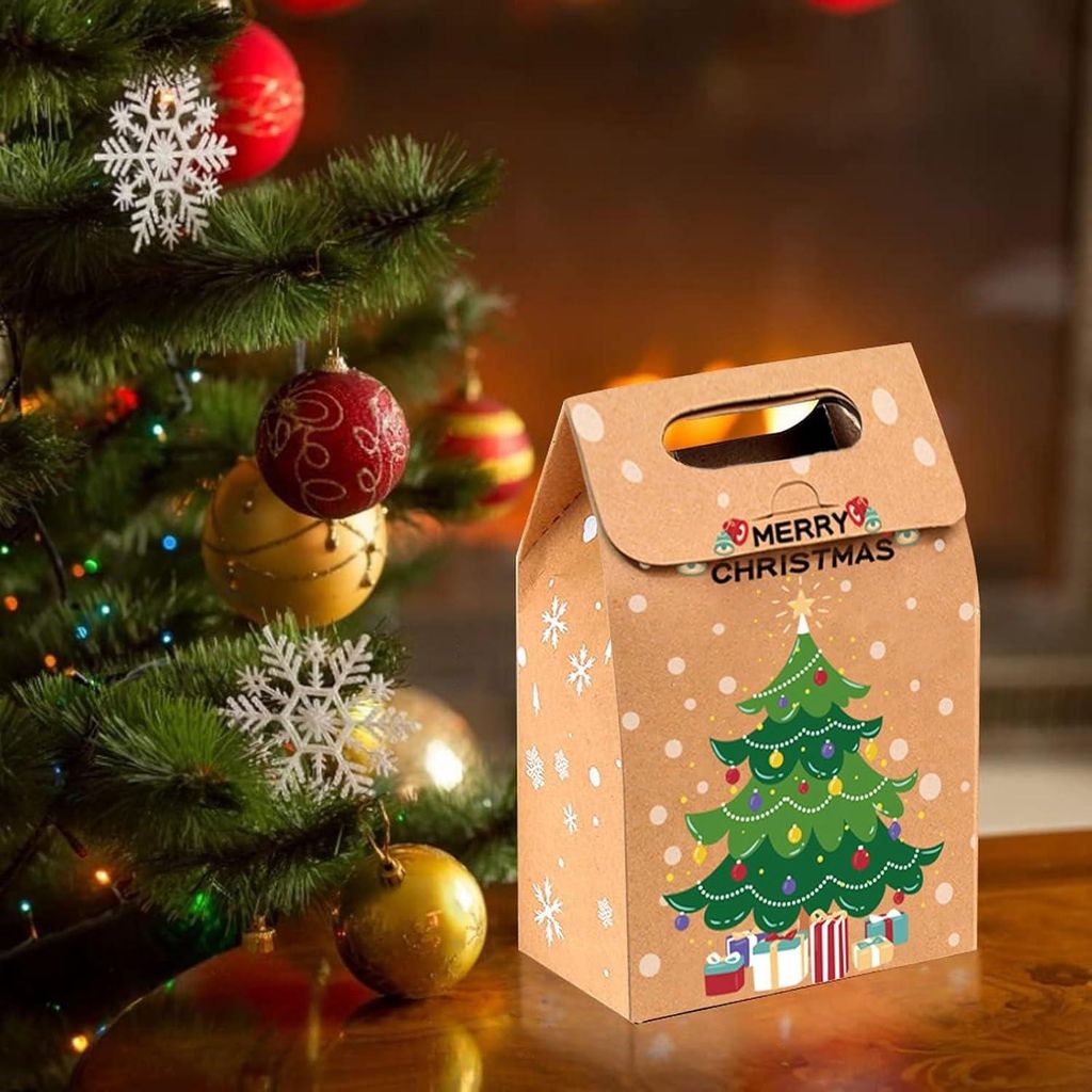 24 Stück Weihnachtsgeschenkbeutel aus Kraftpapier mit Griff - für Schokolade, Süßigkeiten, Kekse und Geschenke