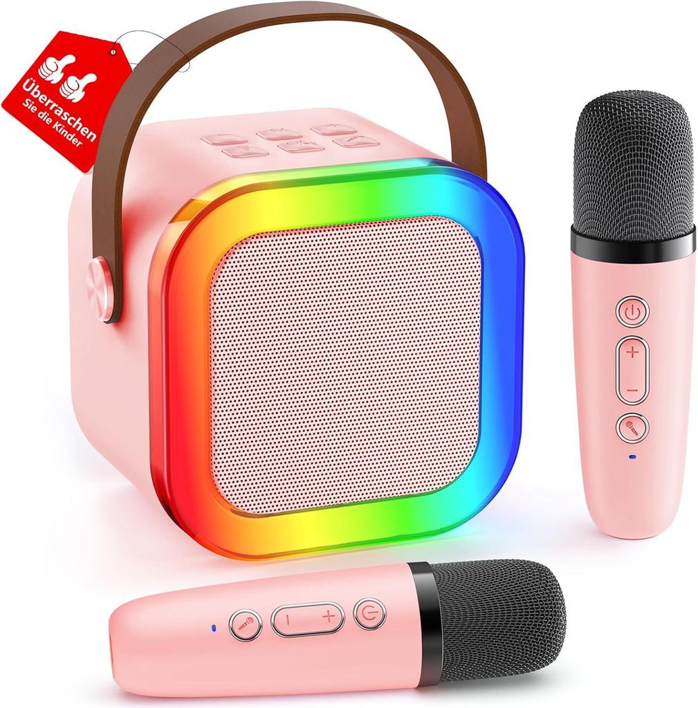 Karaoke Maschine Kinder, Geschenk für Mädchen 3-12 Jahre, Karaoke Kinder Spielzeug ab 3-12 Jahre Mädchen, Karaoke Maschine mit 2 Karaoke Mikrofo...