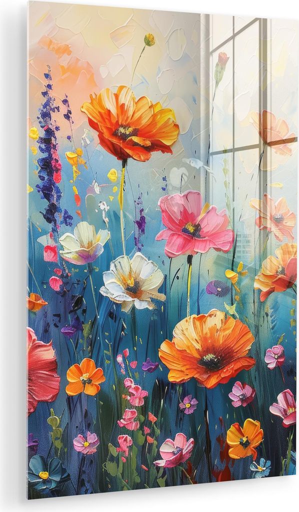 MuchoWow Glasbilder - Bilder auf Wandbild - Foto auf Glas Blumen - Natur - Aquarell - Kunst 80x120 cm Wanddekoration aus Glas - Acrylglasbild - Acr...