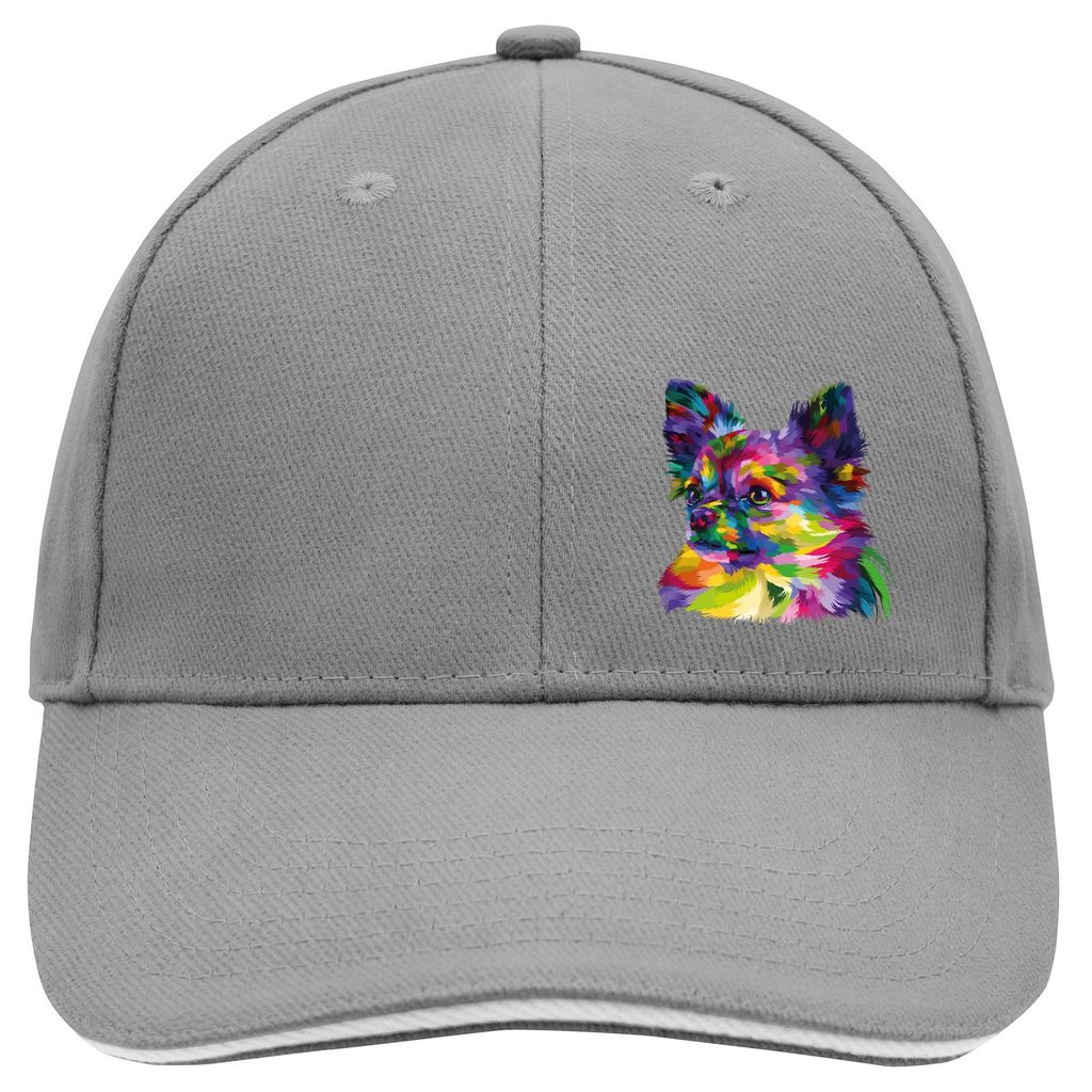 Huuraa Cappy Mütze Chihuahua Colorful Dark Grey/White Baumwolle 6-Panel Kappe Geschenkidee