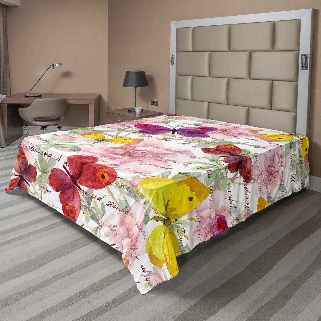 Drap plat ABAKUHAUS Papillons et Fleurs Multicolore 266x260 cm Doux
