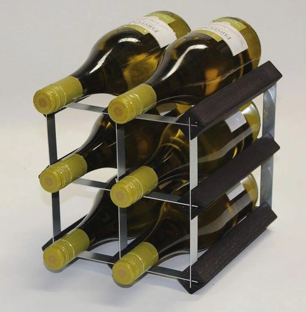 Range-bouteilles bois noir 6 emplacements - Porte-bouteilles design métal