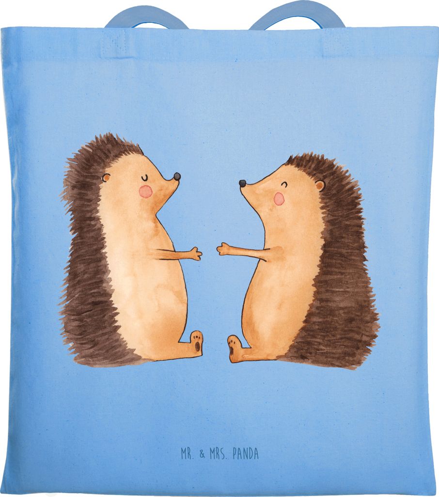 Mr. & Mrs. Panda Tote Bag Igel Liebe - Sky Blue - Geschenk, Tasche, Schultasche, festival, Hochzeitstag, Hochzeit, Verlobung, Uni, Einkaufstasche, ...