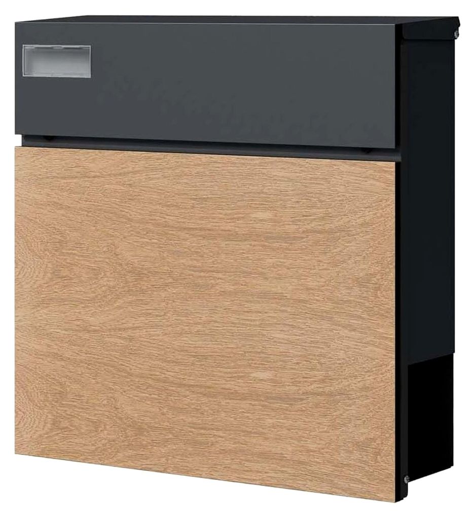 Briefkasten Holz Design hell & anthrazit mit Zeitungsfach modern & groß Wandbriefkasten