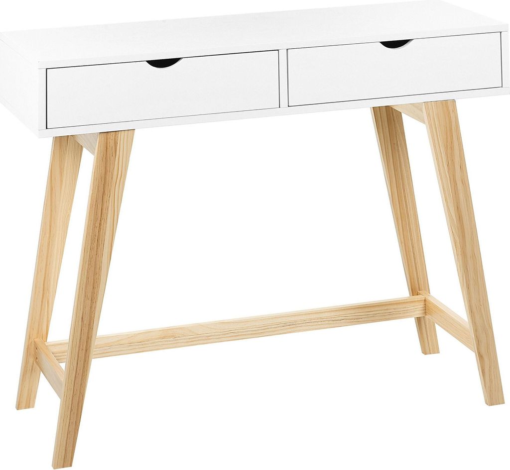BELIANI Konsolentisch Weiß mit hellem Holz MDF Holzbeine Produktbild 