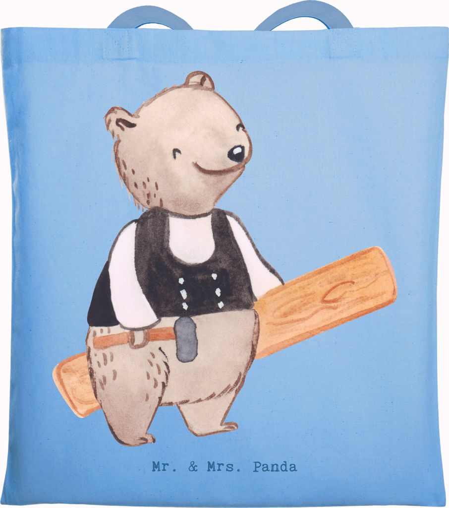 Mr. & Mrs. Panda Shopping Tasche Zimmermann Herz - Sky Blue - Geschenk, Laptoptasche, Schultasche, studententasche, Einkaufstüte, dokumententasche