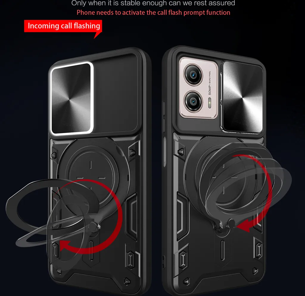 Custodia per Motorola Moto G53 Custodia resistente a doppio strato con copertura della fotocamera e supporto ad anello Viola - 6
