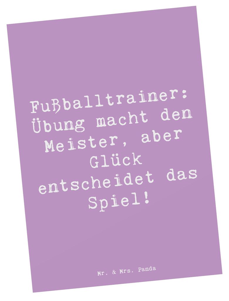 Mr. & Mrs. Panda Postkarte Spruch Fußballtrainer Erfolgskick - Lavendeltraum - Geschenk, Mentoring, Coaching, Ansichtskarten, Grußkarte, Fotokart...