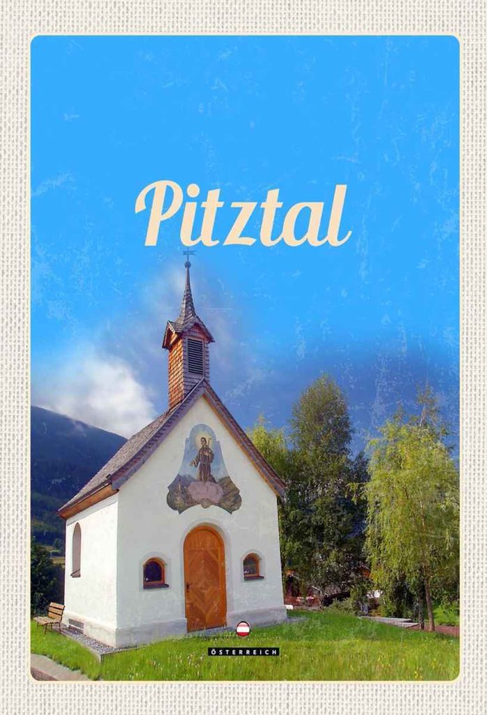 vianmo Holzschild 30x20 cm Pitztal Kirche Österreich Natur Bildmotiv Reisemotiv Abenteuer Reisen