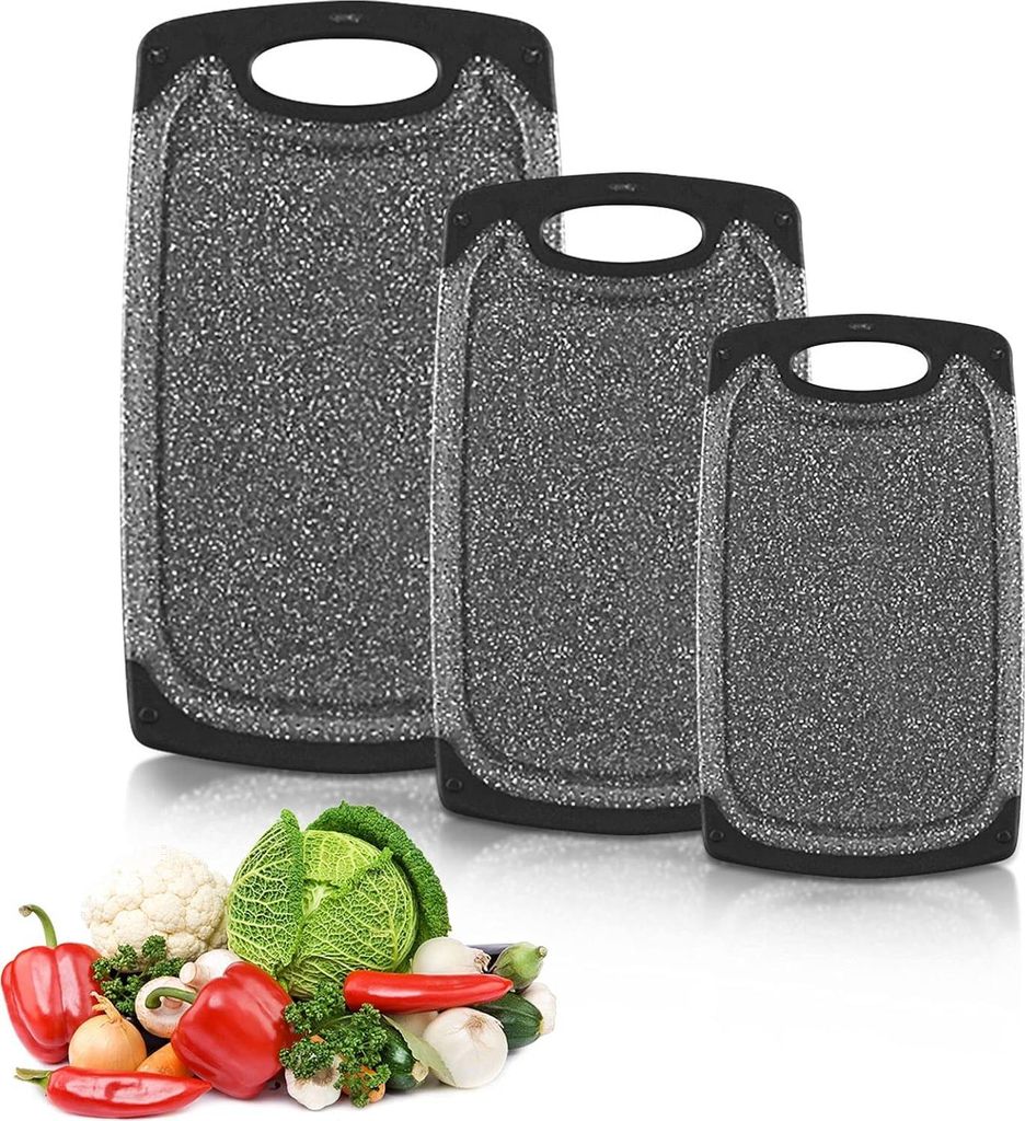 Schneidebrett-Set, 3er-Pack, mit Saftrille, verschiedene Größen für alle Anlässe, für Fleisch, Gemüse und Obst
