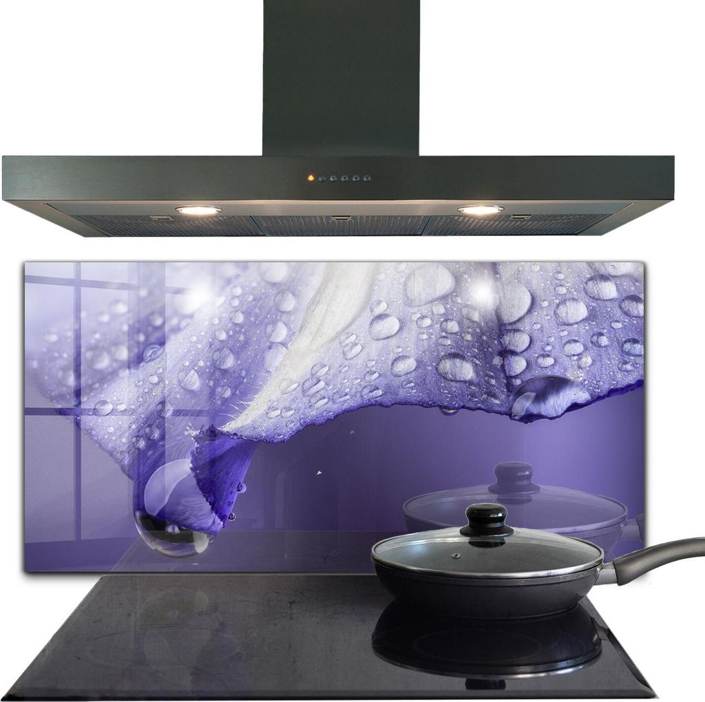 Spritzschutz aus Glas Küchenrückwand - Wandschutz für Herd und Spüle - 120x60 cm - Blütenblatt einer violetten Blume
