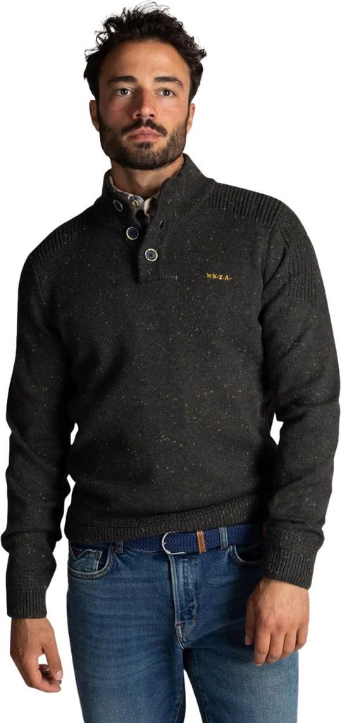 Pullover New Zealand, grün meliert, Half-Zip, lange Ärmel, normale Passform