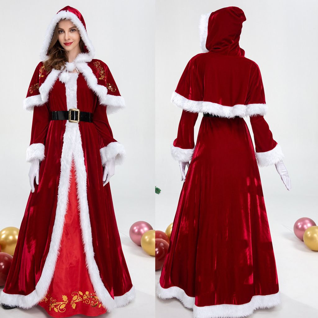 Weihnachtsmann-Kostüm Für Damen – 3-teilig Aus Samt, Mit Hut & Gürtel, In S–XL