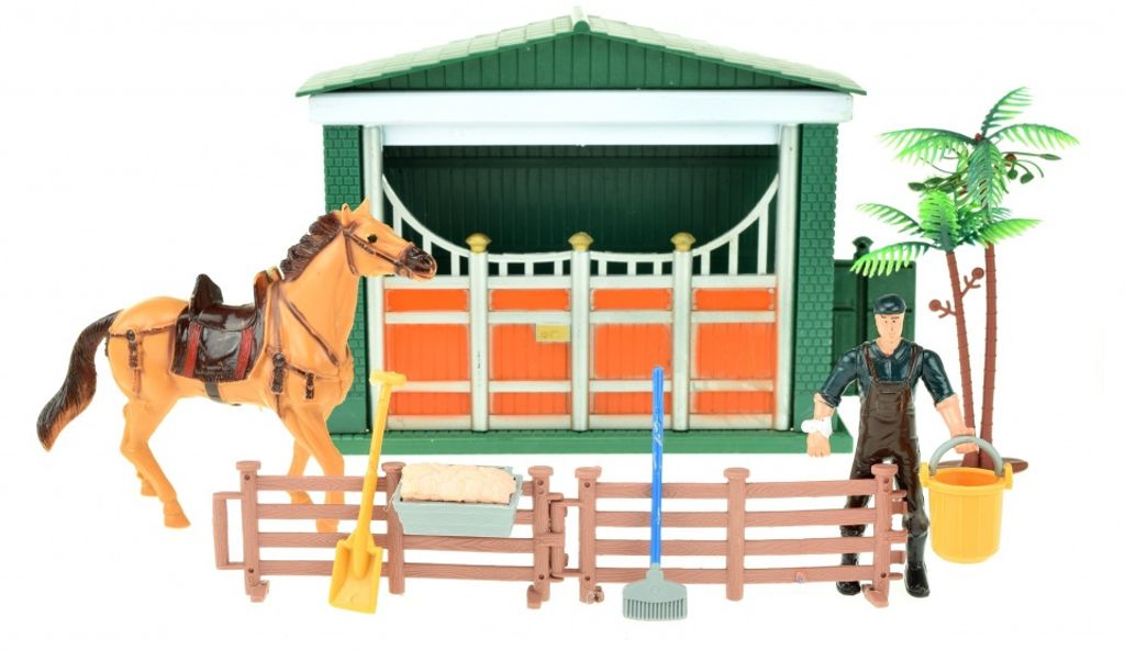 HORSES 06070A - Pferdestall inklusive Pferd und Stallbursche und Zubehör