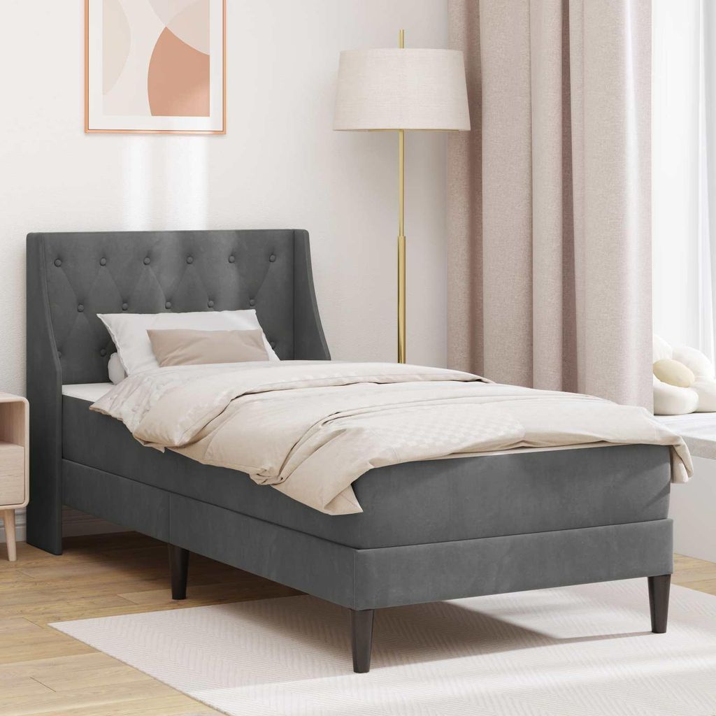 "Seasonal Sale"Polsterbett 90x190 cm Bettgestell mit Matratze - Robust und langlebig - mit Matratze 2 pcs Dunkelgrau Samt - Klassische Betten DEMö...