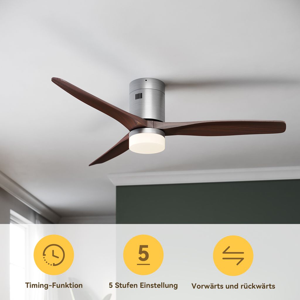 SONNI Deckenventilator mit Beleuchtung und Fernbedienung leise 132 cm Einstellbare Leistung Intelligente Zeiteinstellung
