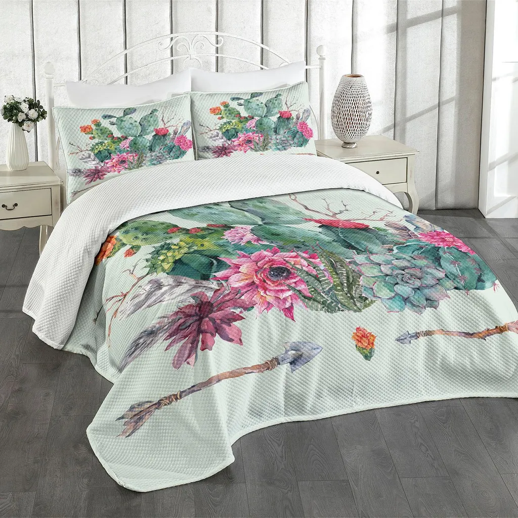 Copriletto Illustrazione Fiori Tropicali ABAKUHAUS 264x220 cm