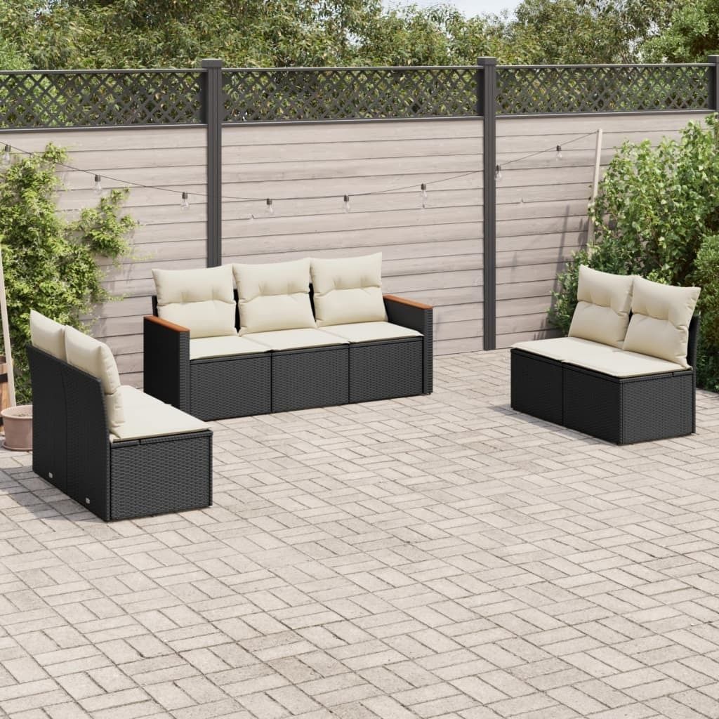 Design 7-tlg. Garten-Sofagarnitur mit Kissen Schwarz Poly Rattan, Gartenmöbel-Sets 2024 Neu