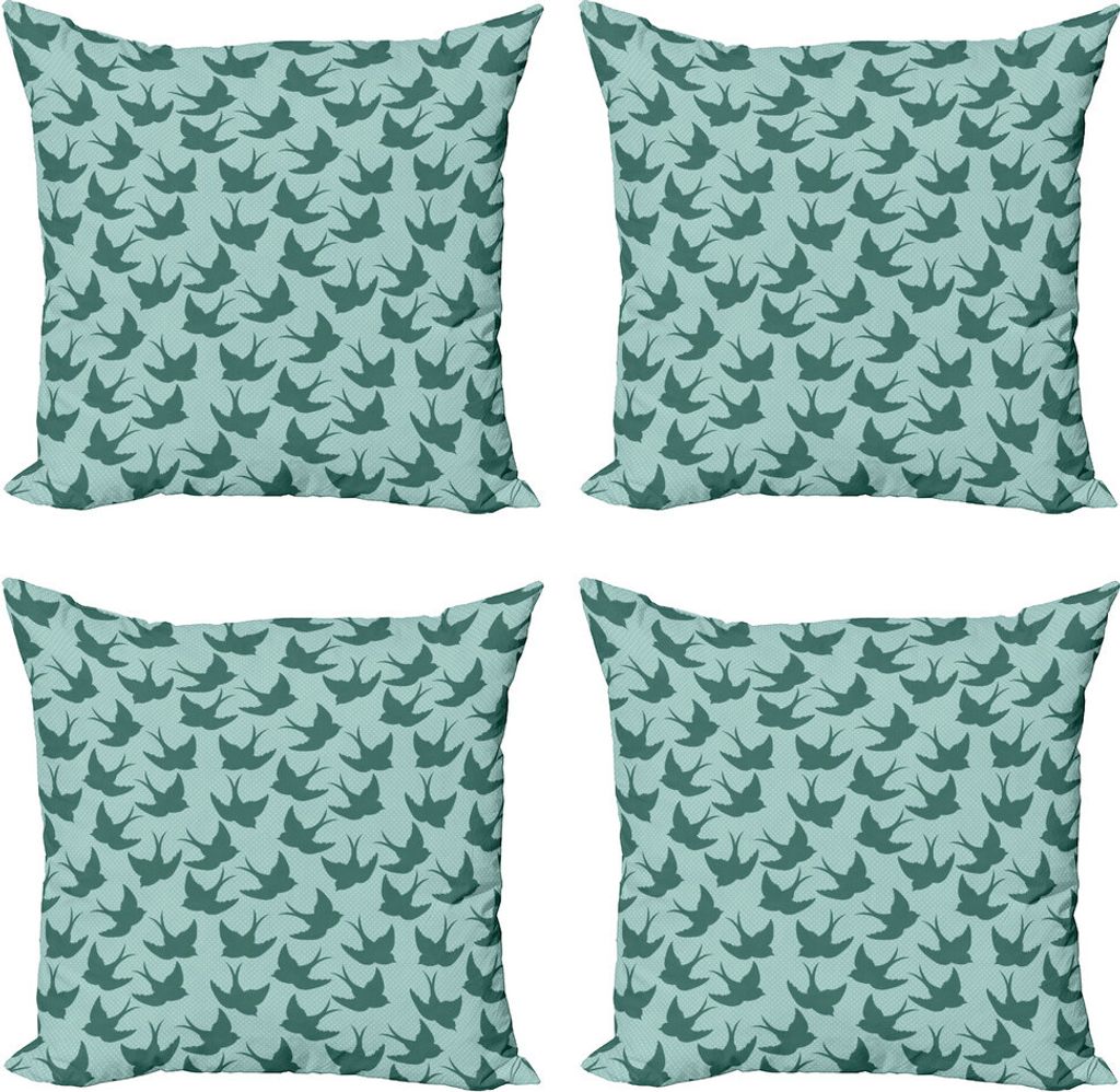 ABAKUHAUS Vögel Kissenbezug Set (4 Stück), Waldtiere auf Punkte, Moderner Doppelseitiger Digitaldruck, 50 cm x 50 cm, Teal und Mint Green