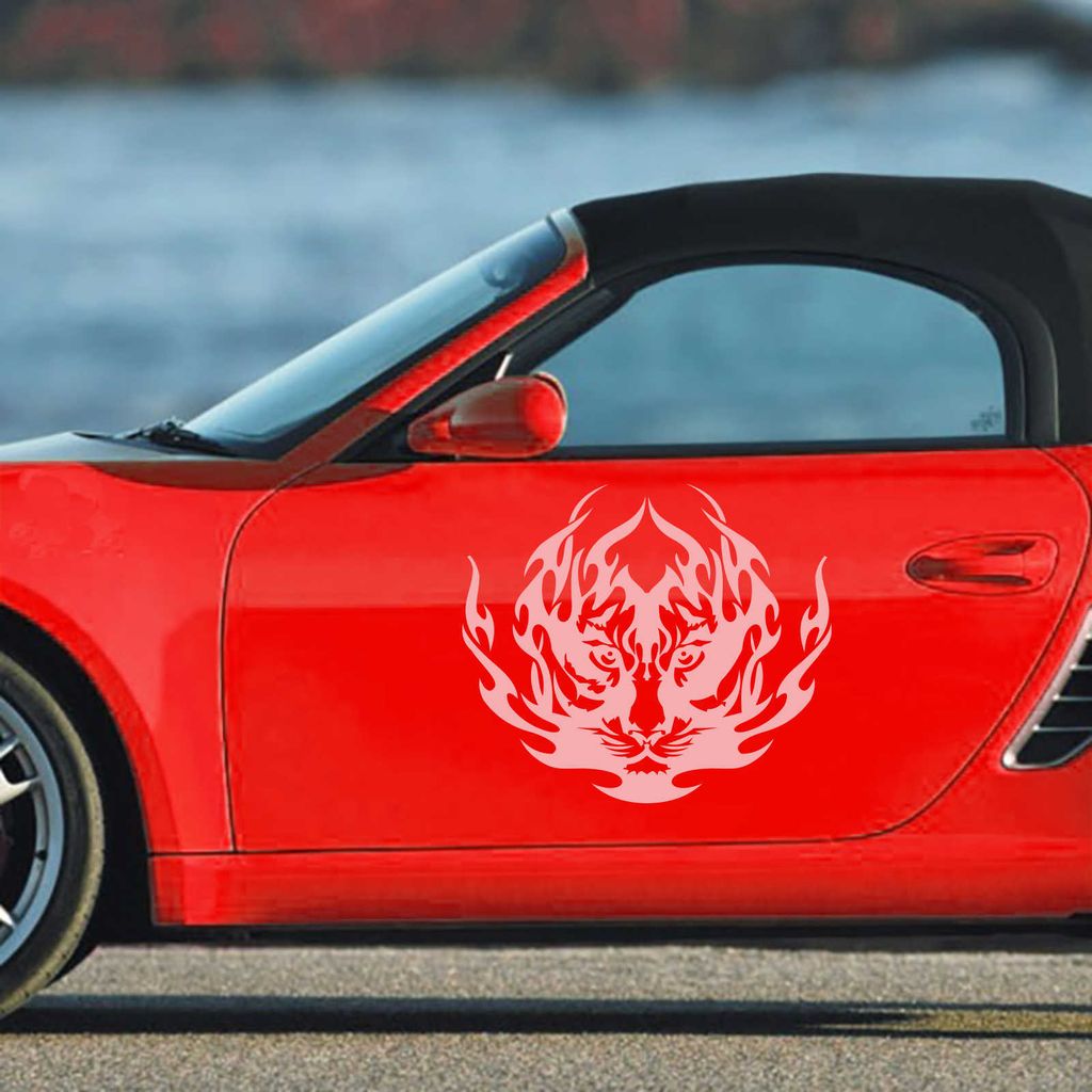 Aufkleber - Autoaufkleber "Tiger Tribal" 2 Stk. je 70cm x 60cm hellrosa - Tuning Carystyling Heckscheibe Auto