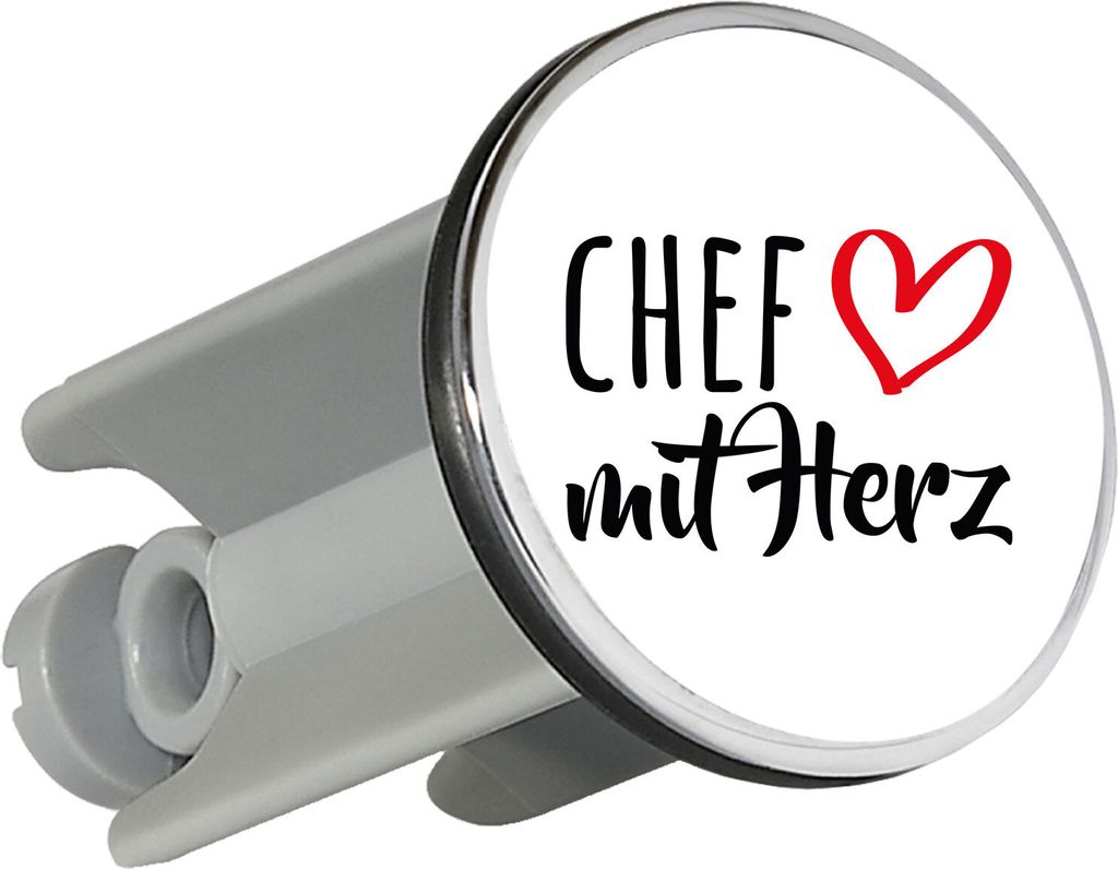 Huuraa Waschbeckenstöpsel Chef mit Herz 4cm höhenverstellbar Abflussstopfen Geschenkidee