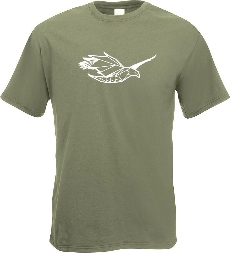 Kiwistar - T-Shirt - Olive - Adler Raubvogel Polygon Motiv Bedruckt Funshirt Design Print - mit Motiv Bedruckt - Funshirt Design - Sport - Freizeit...