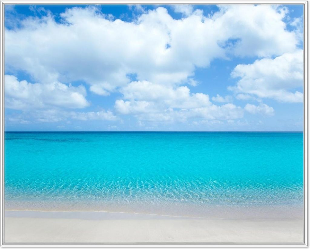 Wallario Wandbild Sandstrand und blaues Meer, Größe: 40,30 x 50,30 cm, Poster mit weißem Aluminiumrahmen
