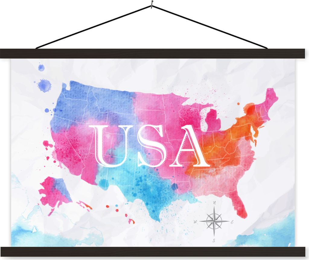 MuchoWow Textilposter Amerika - Weltkarte - Aquarell 60x40 cm mit schwarzem Rahmen - Hölzernes