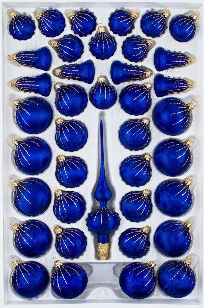 39 tlg. Glas-Weihnachtskugeln Set in "Ice Royal Blau Gold" Produktbild 