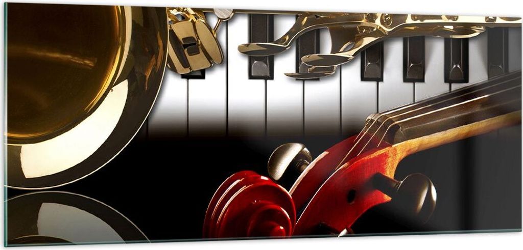 Bilder auf glas - Klaviertasten Musik Instrumente - 100x40cm - Glasbilder - Wandbilder - Kunstdruck - zum Aufhängen bereit - Wanddekoration aus Gl...