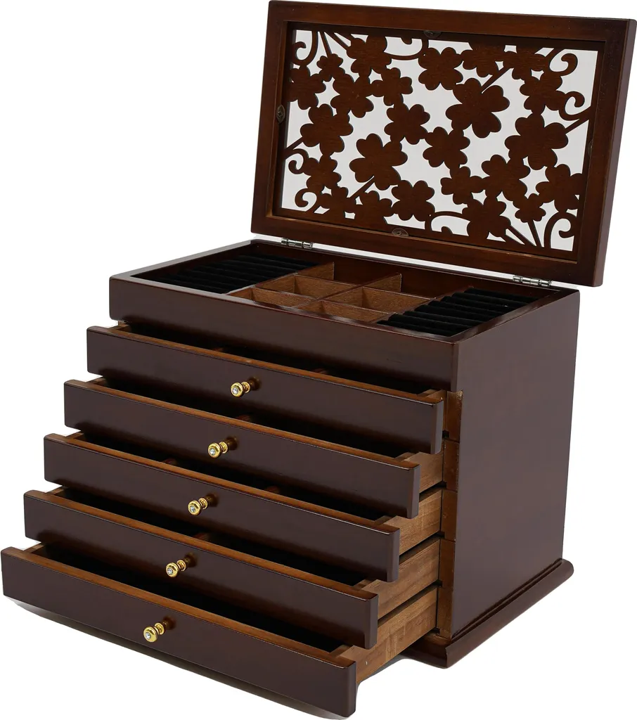 Organiseur bijoux en bois de paulownia et acrylique 6 étages design