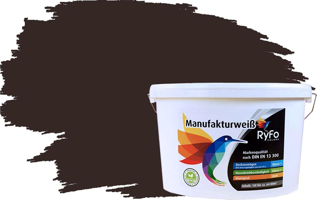 RyFo Colors Bunte Wandfarbe Manufakturweiß Schwarzbraun 10l - weitere Braun Farbtöne und Größen erhältlich, Deckkraft Klasse 1, Nassabrieb Kla...