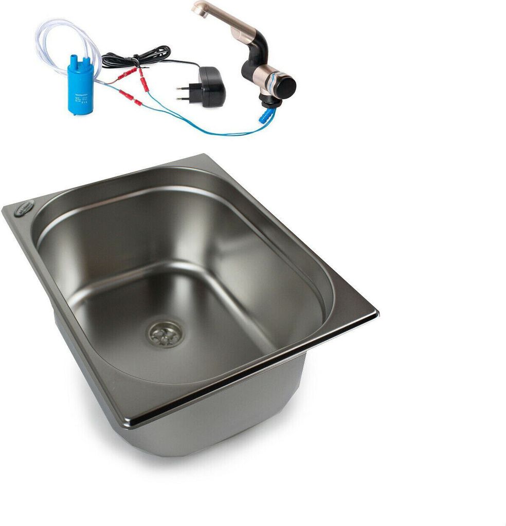230V Edelstahl Spülbecken 325x265x150 mm Camping Waschbecken +Hahn Pumpe Stecker