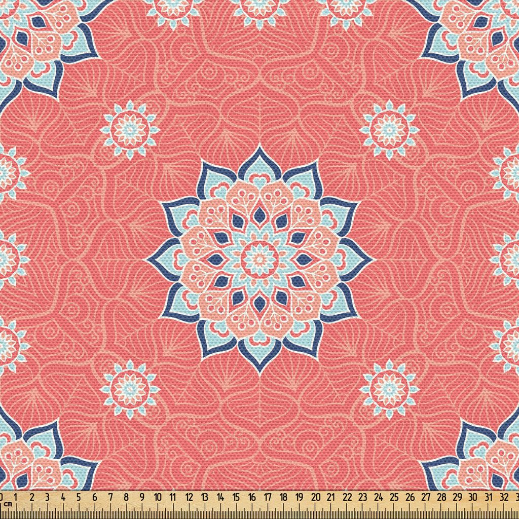 ABAKUHAUS marokkanisch Gewebe als Meterware, Künstlerischer asiatischer Blumenrahmen verblaßte Blatt-Verzierungen altmodische Blüten, 1 M (148 x...