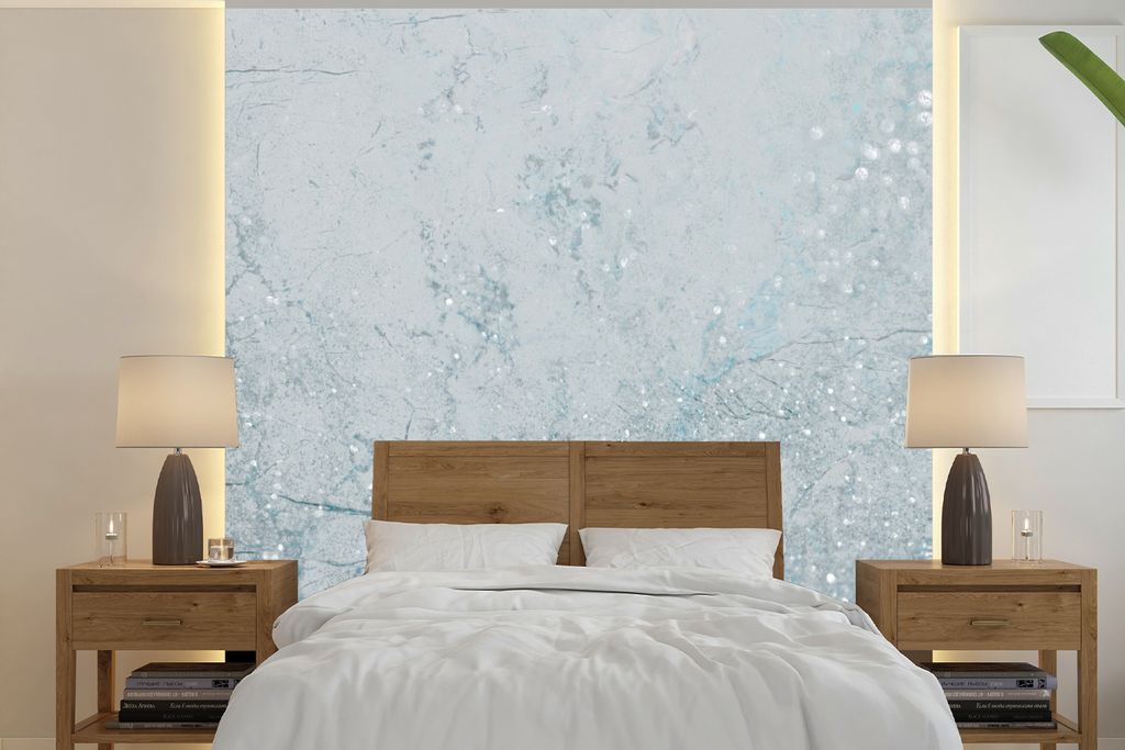 MuchoWow Fototapete für Wohnzimmer oder Schlafzimmer Wandtapete Vinyl Motivtapete Marmor - Blau - Glitter - 240x240 cm - Schlafzimmer-Tapete