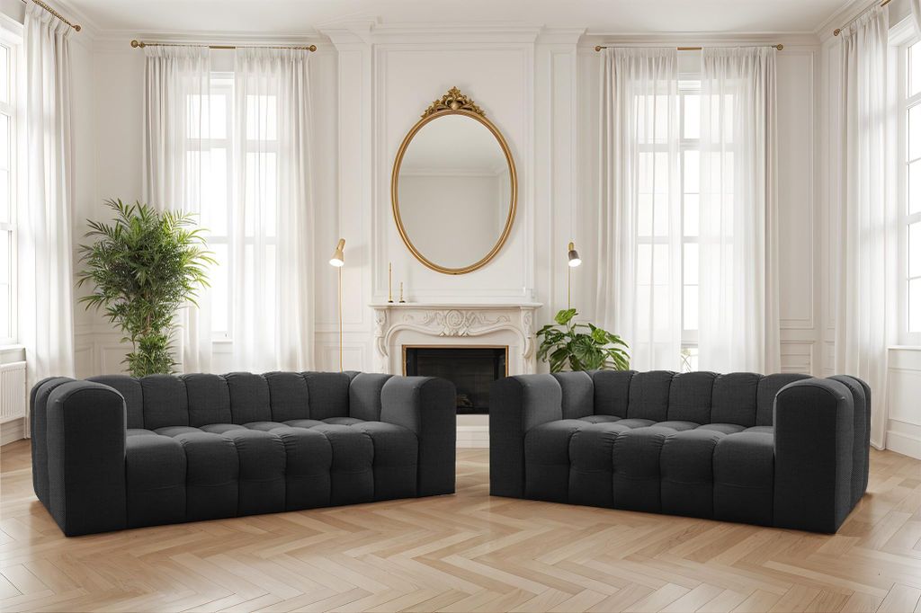 Sofaset Designersofa SOLVIE 2-3 in Stoff Moly Anthrazit