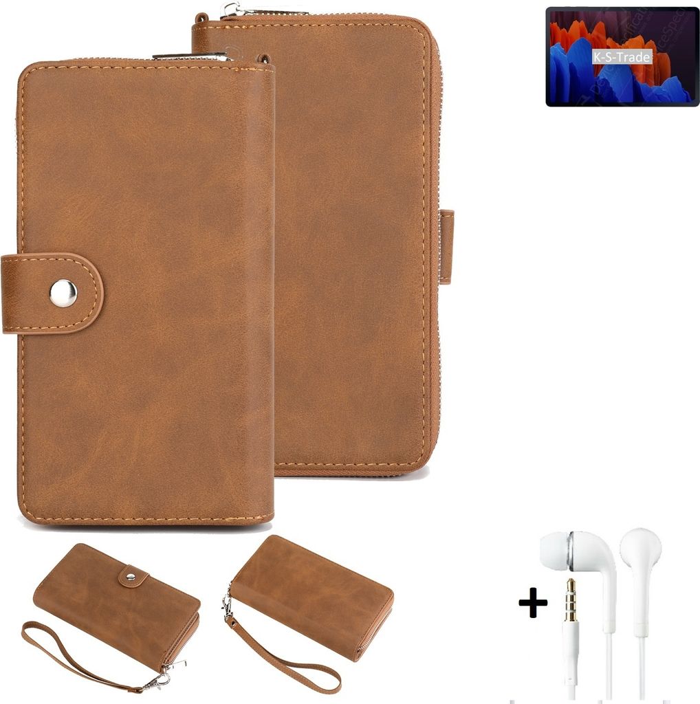 K-S-Trade Handy Schutz Hülle kompatibel mit Oppo A53 (2020) + Kopfhörer Portemonnee Tasche Wallet-Case Bookstyle-Etui braun (1x)