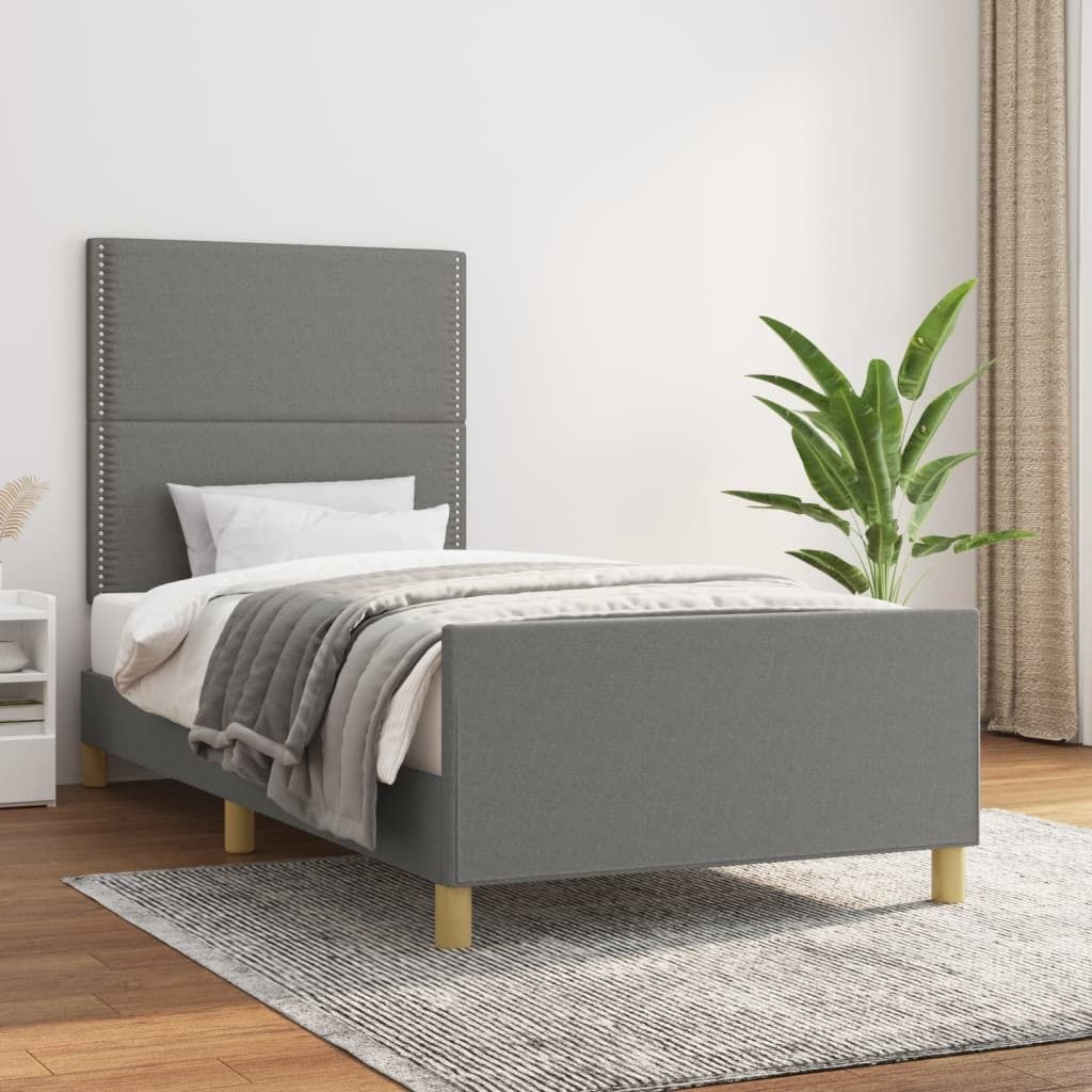 Design Möbel Bettgestell mit Kopfteil Dunkelgrau 80x200 cm Stoff - 2024 Neu