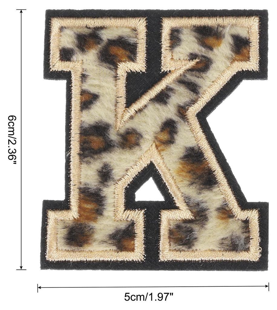 3 Stš¹ck Buchstaben zum Aufbš¹geln, 6 cm Leopard Selbstklebende Chenille Buchstaben K mit schwarzem Rand,Gestickter Patch zum Aufbš¹geln fš...