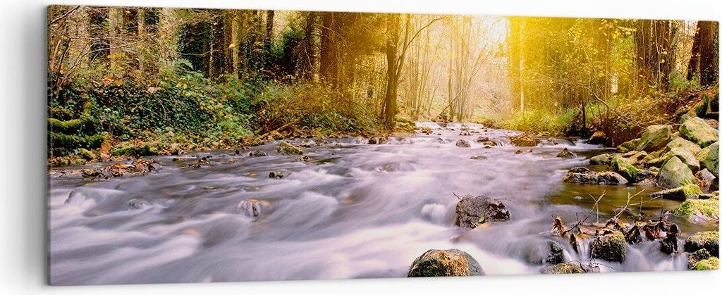 Bild auf Leinwand - Leinwandbild - Herbst Wald Berg Fluss - 140x50cm - Wand Bild - Wanddeko - Leinwanddruck - Bilder - Kunstdruck - Wanddekoration ...
